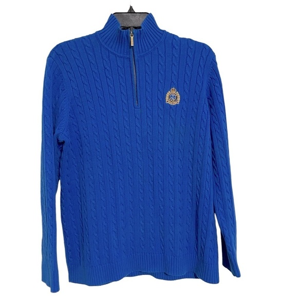 Vintage Y2K Ralph Lauren Gold Emblem Mockneck cable Knit Sweater size L - Picture 1 of 12